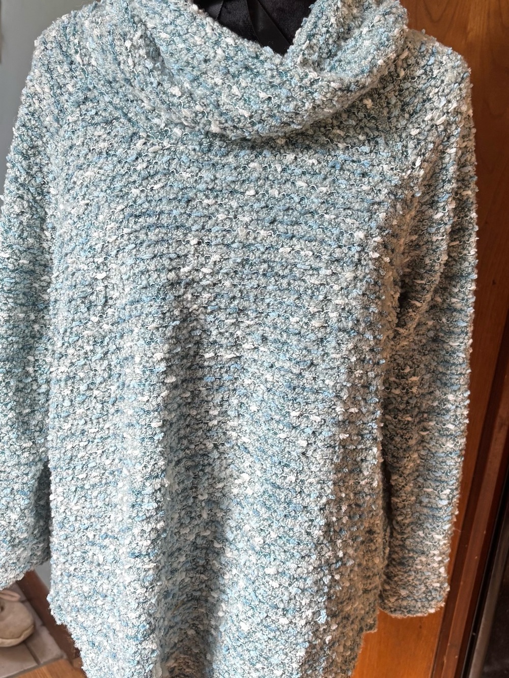 Ruby Rd. Light Blue & Cream BouclΓ© Funnel-Neck Sweater